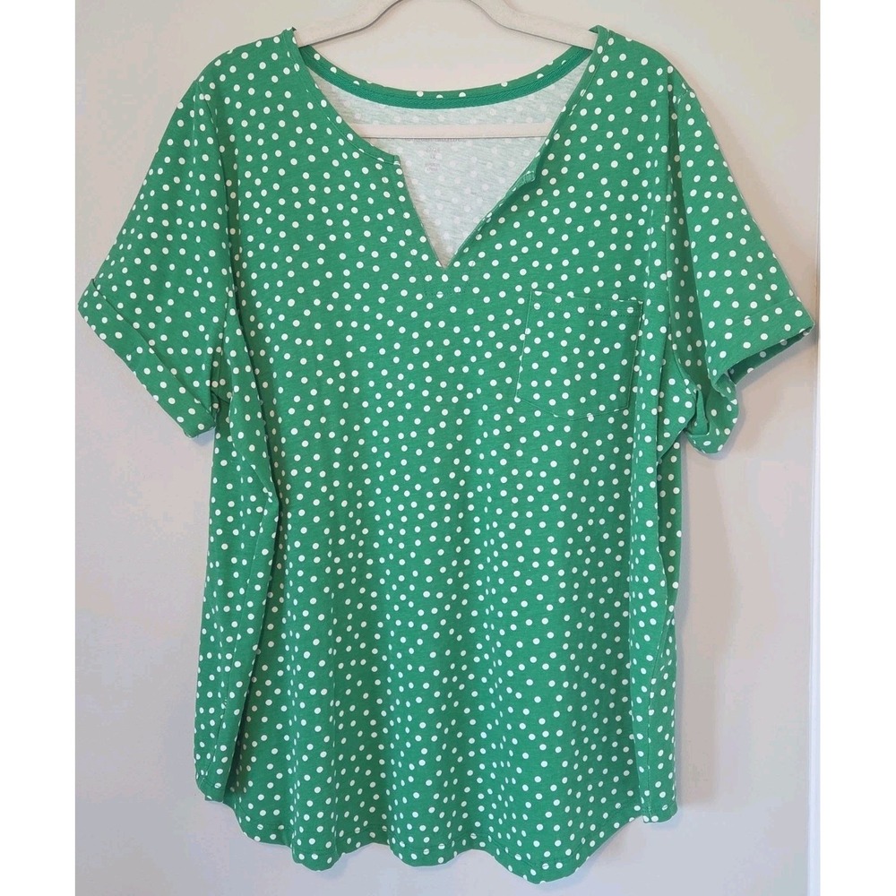 Woman Within Green T Shirt Top Dot Plus Size 22/24 1X